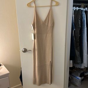 Aritzia tan crochet midi dress